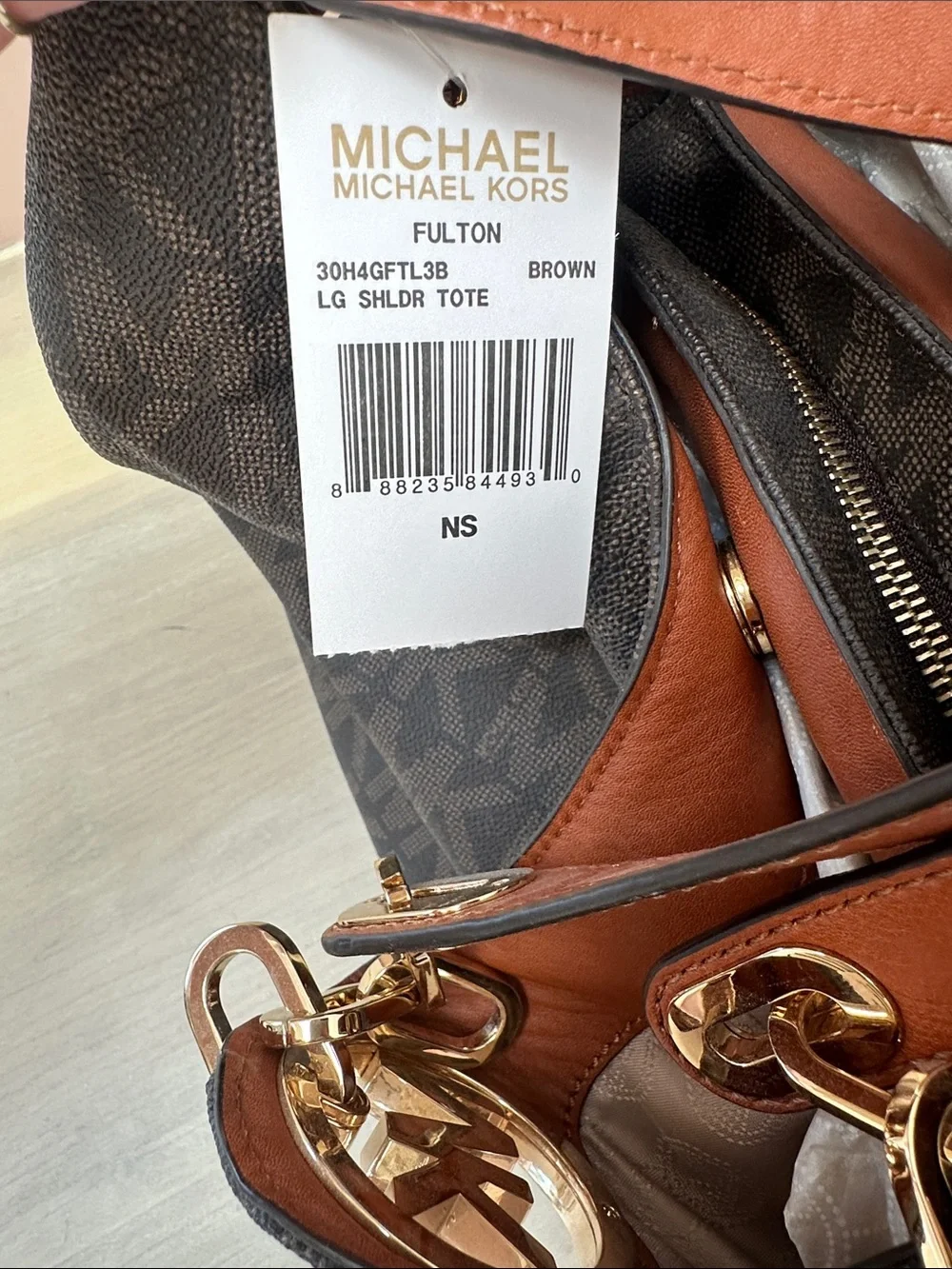 Michael Kors Dark Brown Monogram Shoulder Bag with Gold Hardware
